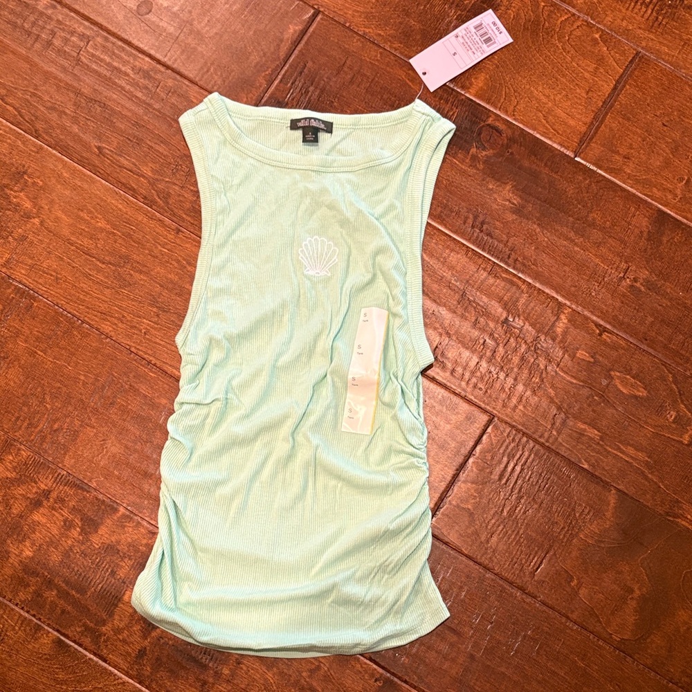 wild fable Mint Ribbed Shell-Embroidered Tank Top